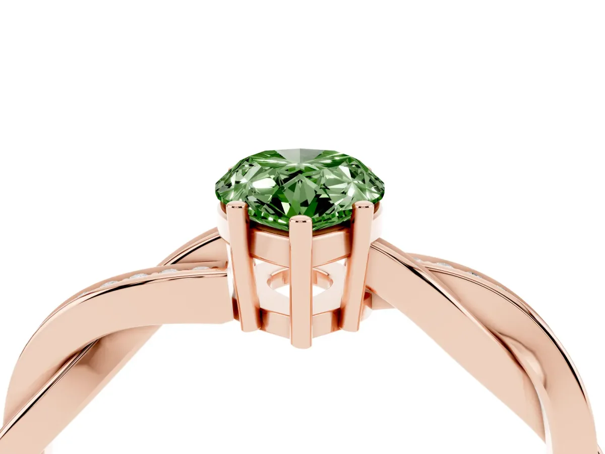 Fancy Green Pear Cut Solitaire Twisted Pave Diamond Ring with Four-Prong Setting Rose gold