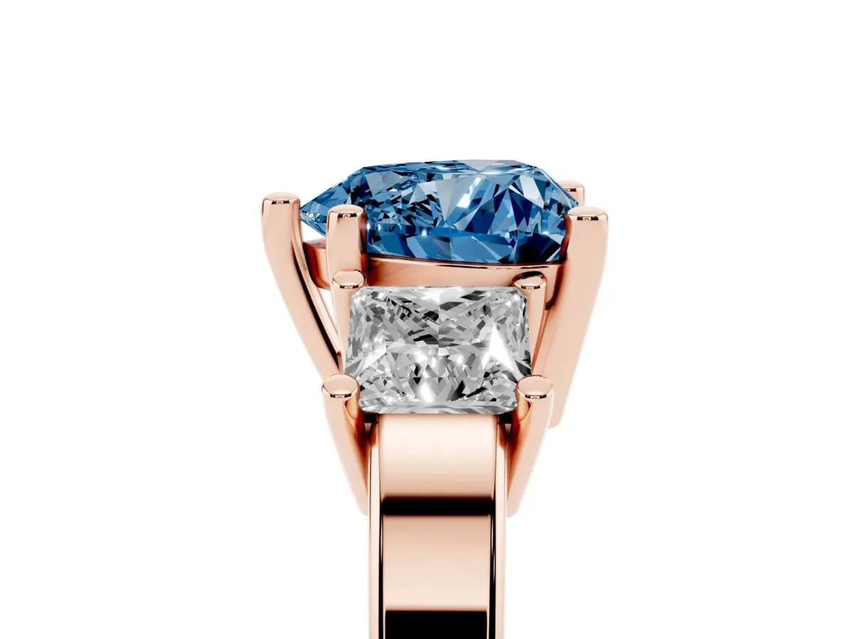 Fancy Blue Three-Stone Heart Cut Cut Solitaire Ring with Prong Setting Rose gold