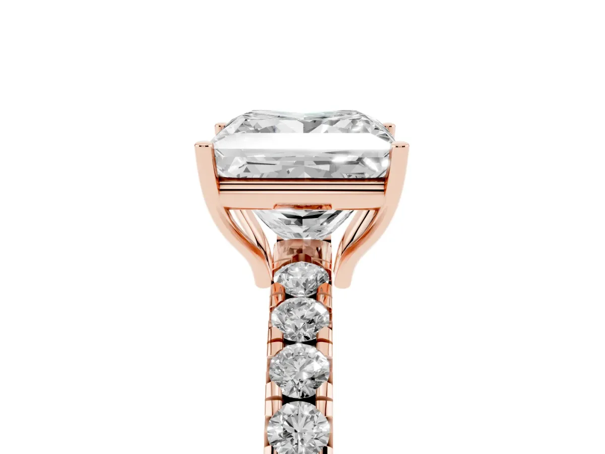 Princess Cut Diamond Pavé Solitaire Engagement Ring with Four-Prong Setting Rose gold