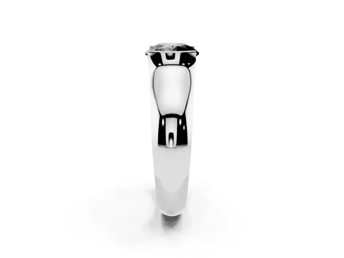 Fancy Black Round Cut Solitaire Bezel Set Diamond Ring with Wide Band Platinum