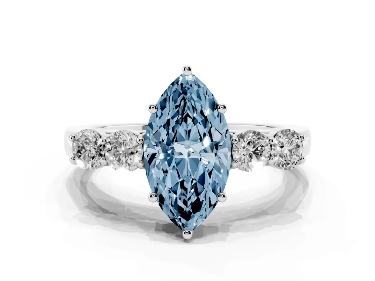 Fancy Blue Marquise Cut Cut Diamond Five-Stone Prong Set White Gold Ring Platinum