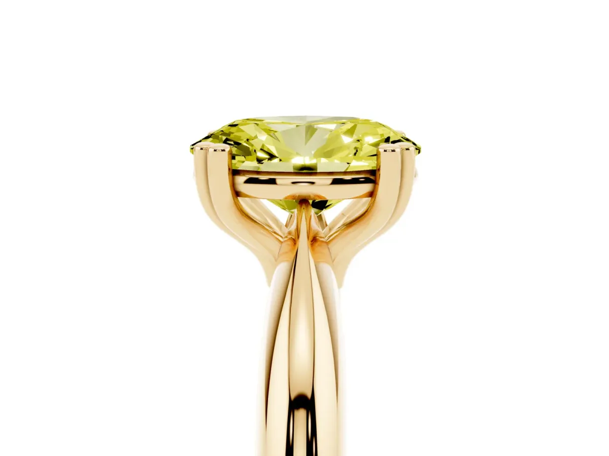 Fancy Yellow Oval Cut Cut Solitaire Engagement Ring with Tapered Band and Four-Prong Setting Yellow gold