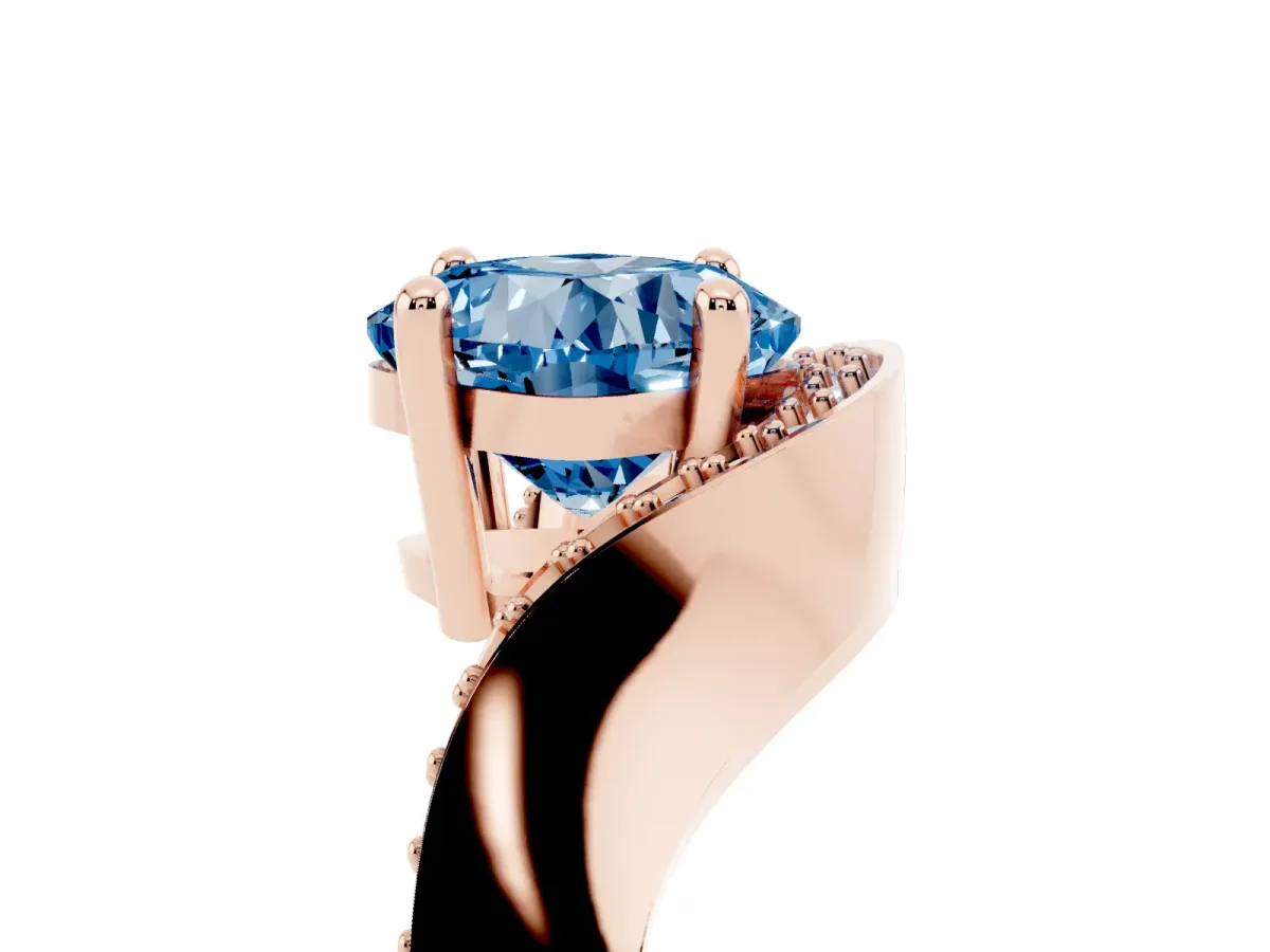 Fancy Blue Cushion Cut Solitaire Diamond Engagement Ring with Pave Band and Four-Prong Setting Rose gold