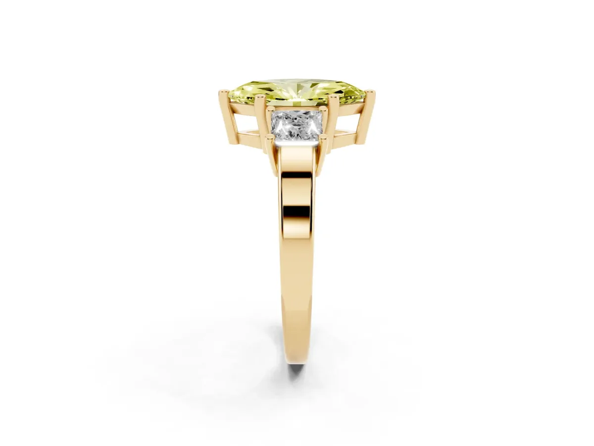 Fancy Yellow Three-Stone Marquise Cut Cut Solitaire Ring with Prong Setting Yellow gold