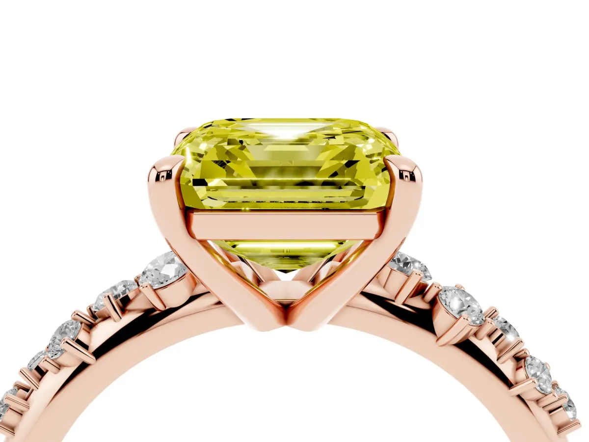 Fancy Yellow Asscher Cut Cut Diamond Vine Band with Four-Prong Setting Rose gold