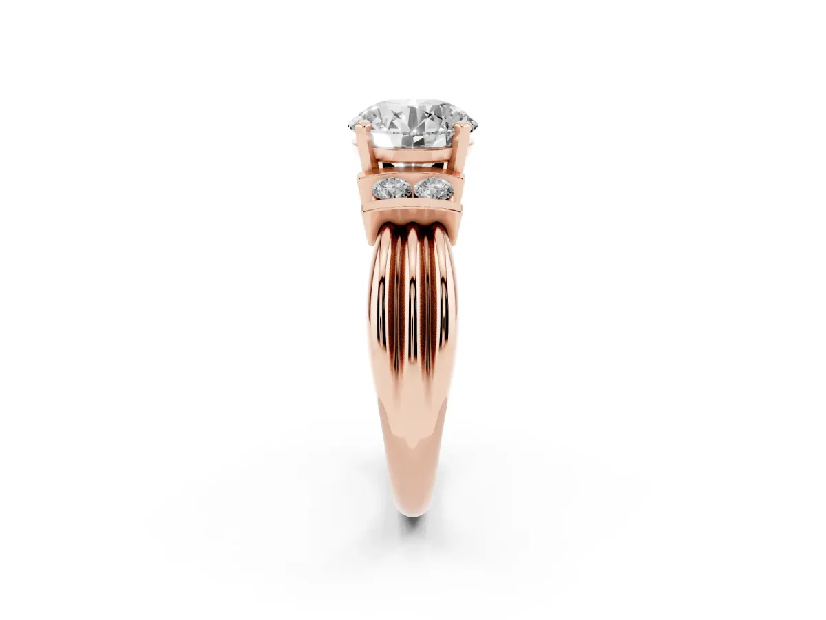 Round Cut Cut Three-Stone Channel Set Ring with Bar Prongs Rose gold