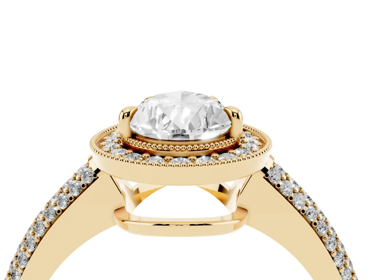 Pear Cut Cut Halo Diamond Pave Band with Four-Prong Setting Yellow gold