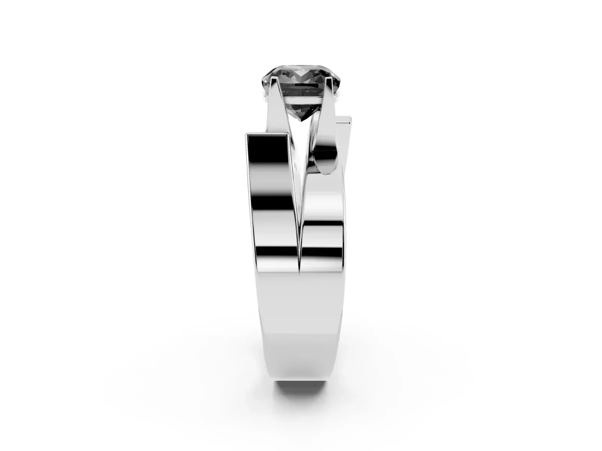 Fancy Black Modern Tension Set Cushion Cut Diamond Solitaire Wide Band Ring Silver
