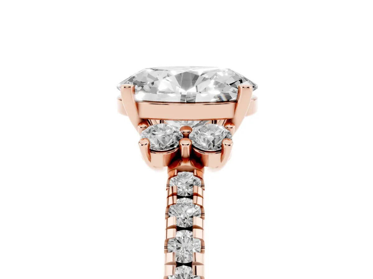 Oval Cut Diamond Three-Stone Pave Band with Four-Prong Setting Rose gold