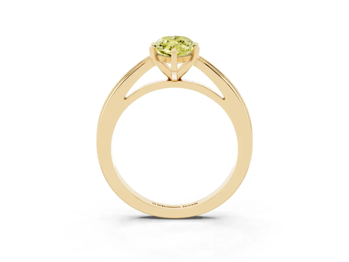 Fancy Yellow Marquise Cut Solitaire Diamond Ring with Four-Prong Setting and Classic Band Yellow gold