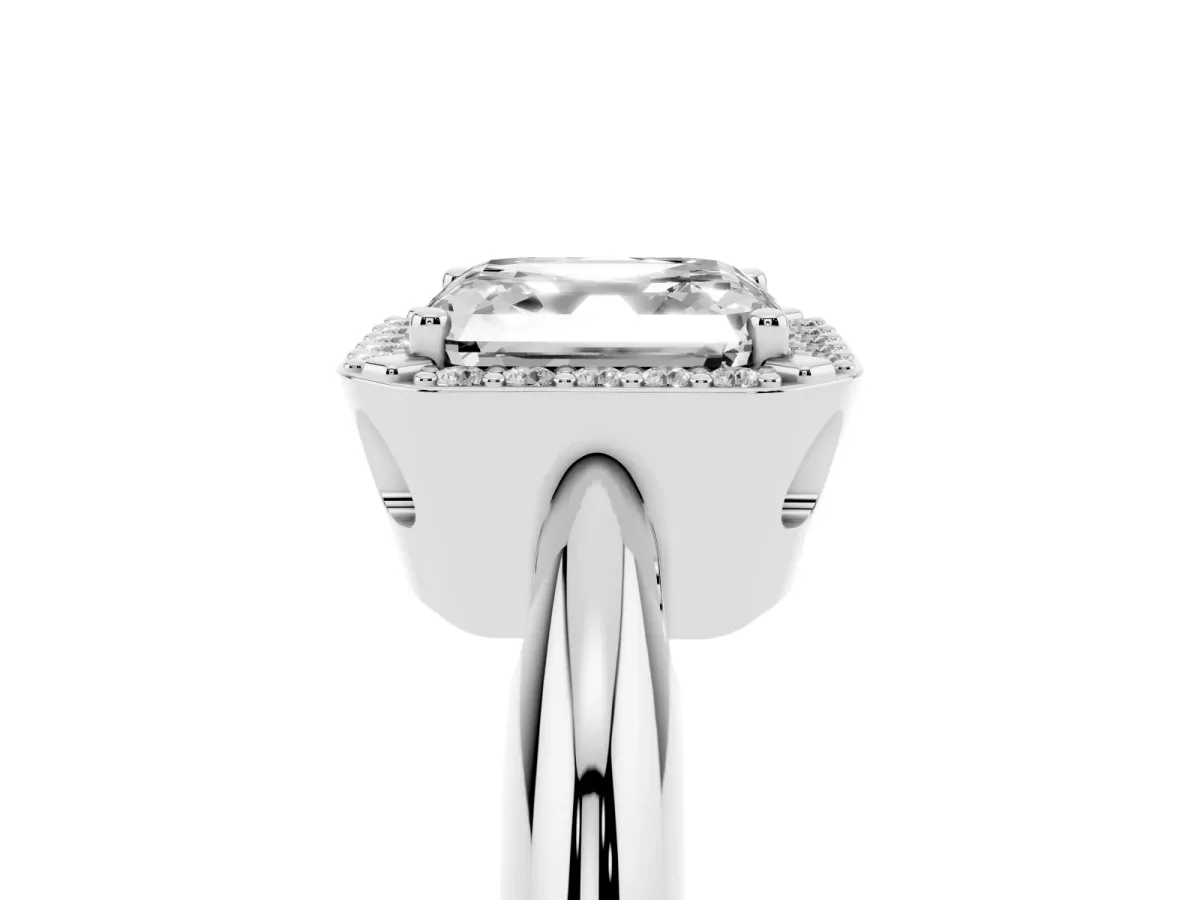 Asscher Cut Cut Diamond Halo Engagement Ring with Split Shank and Four-Prong Setting Silver