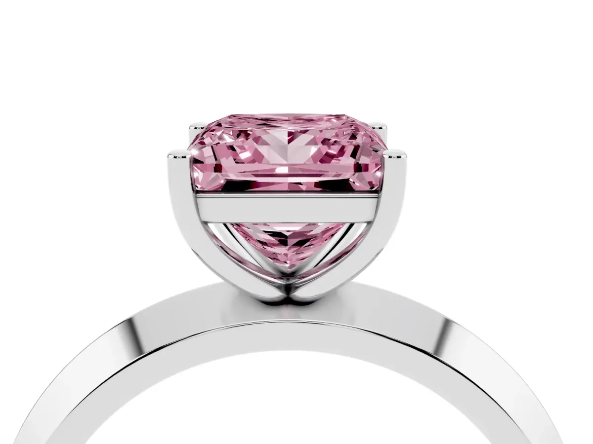 Fancy Pink Princess Cut Cut Solitaire Engagement Ring with Flat Band and Four-Prong Setting Silver