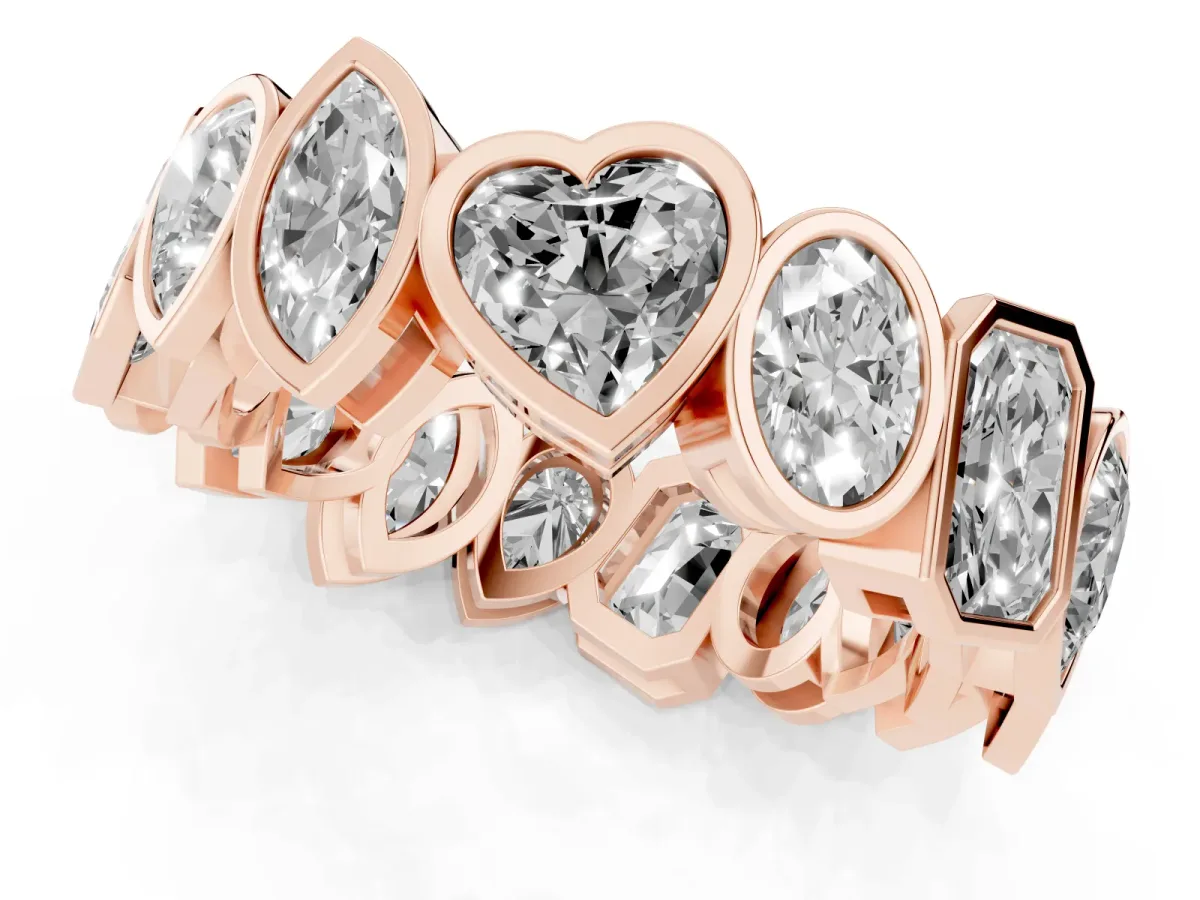 Mixed Shape Diamond Bezel Set Eternity Wedding Band Rose gold