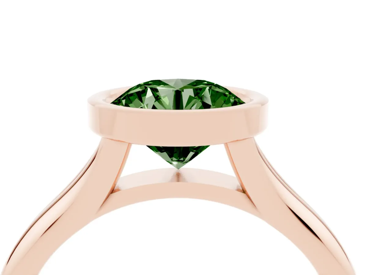 Fancy Green Bezel Set Round Cut Solitaire Diamond Ring with Smooth Band Rose gold