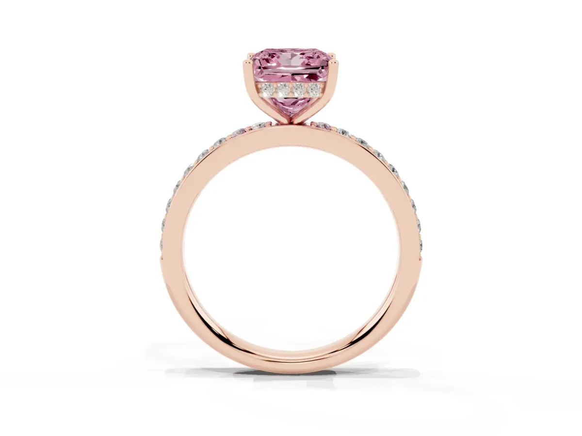 Fancy Pink Princess Cut Cut Diamond Pavé Band Ring with Four-Prong Setting Rose gold