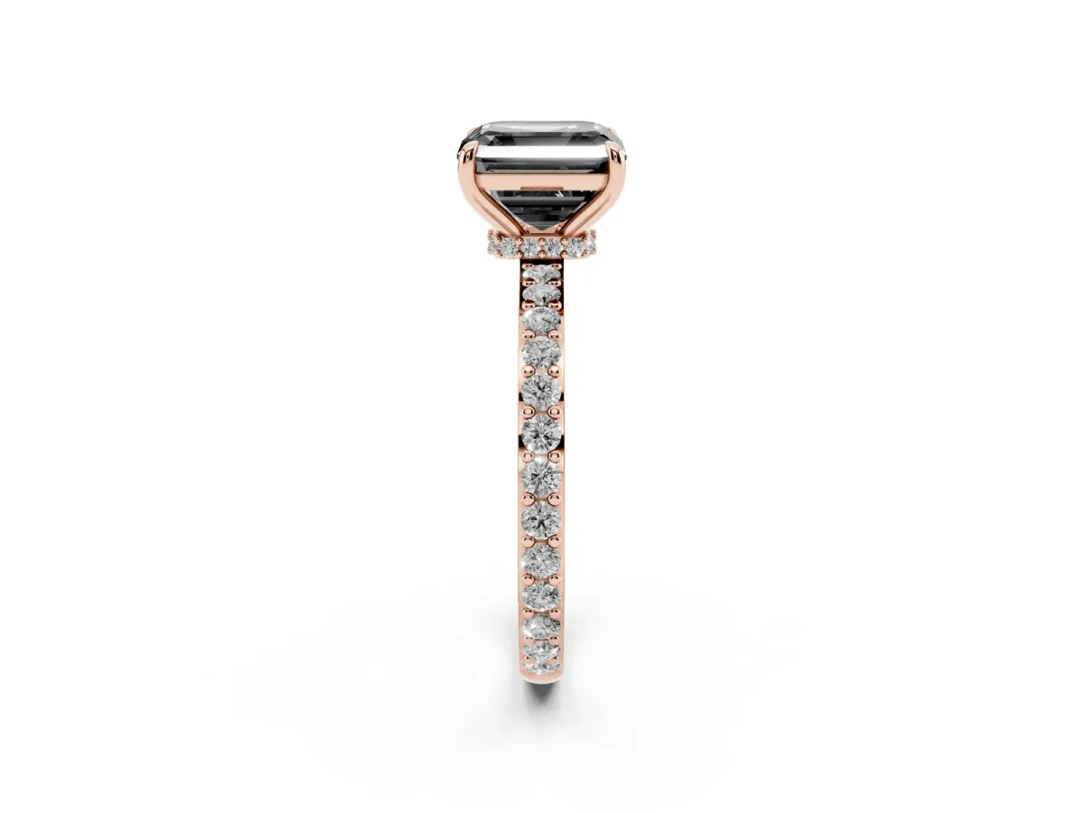 Fancy Black Asscher Cut Diamond Solitaire Engagement Ring with Pavé Band and Four-Prong Setting Rose gold