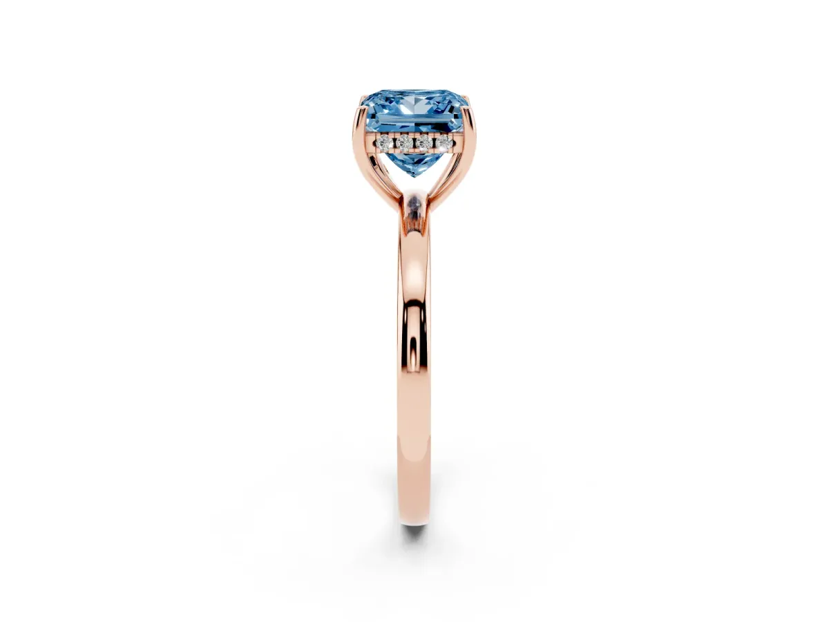 Fancy Blue Princess Cut Solitaire Diamond Ring with Prong Setting and Plain Band Rose gold