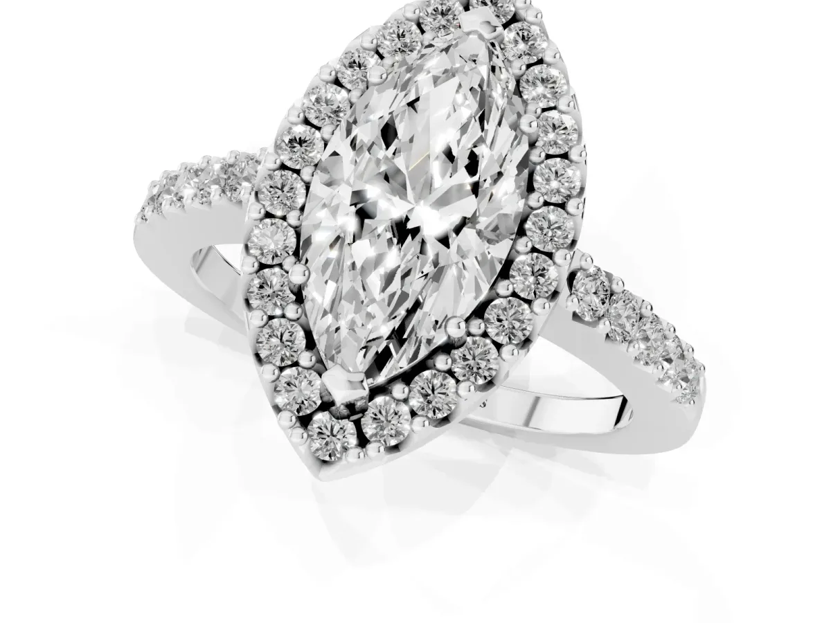 Marquise Cut Halo Diamond Pavé Solitaire Ring Platinum