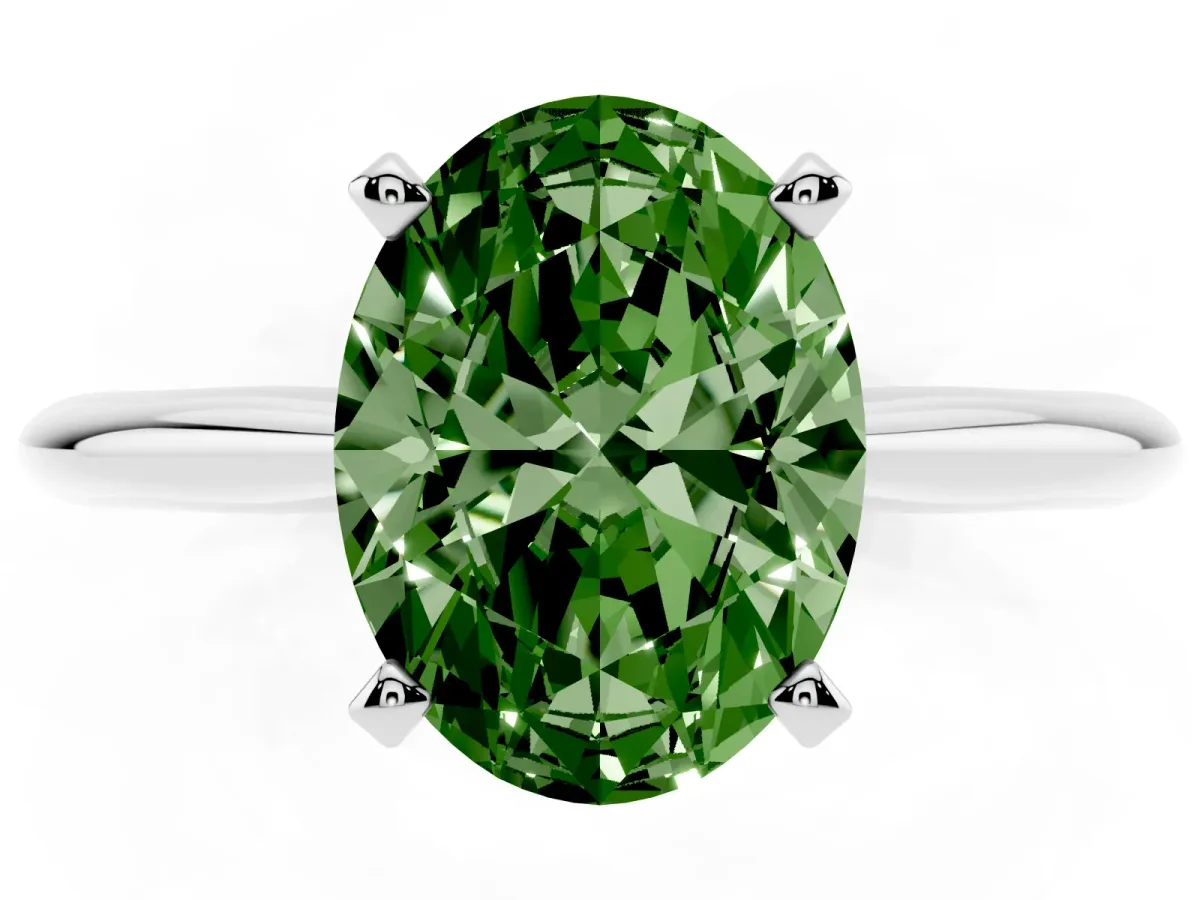 Fancy Green Oval Cut Cut Solitaire Ring with Four-Prong Setting on a Classic Band White gold