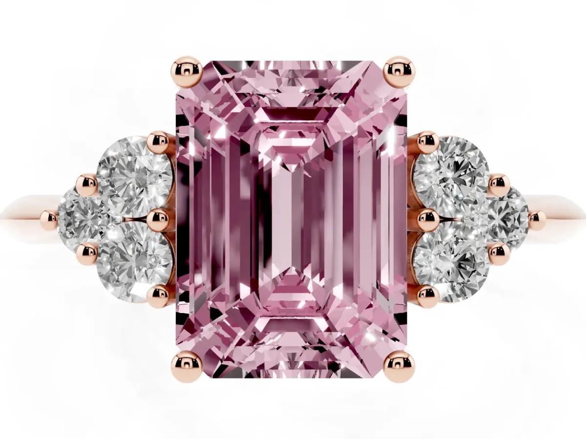 Fancy Pink Emerald Cut Cut Diamond Cluster Ring with Solitaire Band and Four-Prong Setting Rose gold
