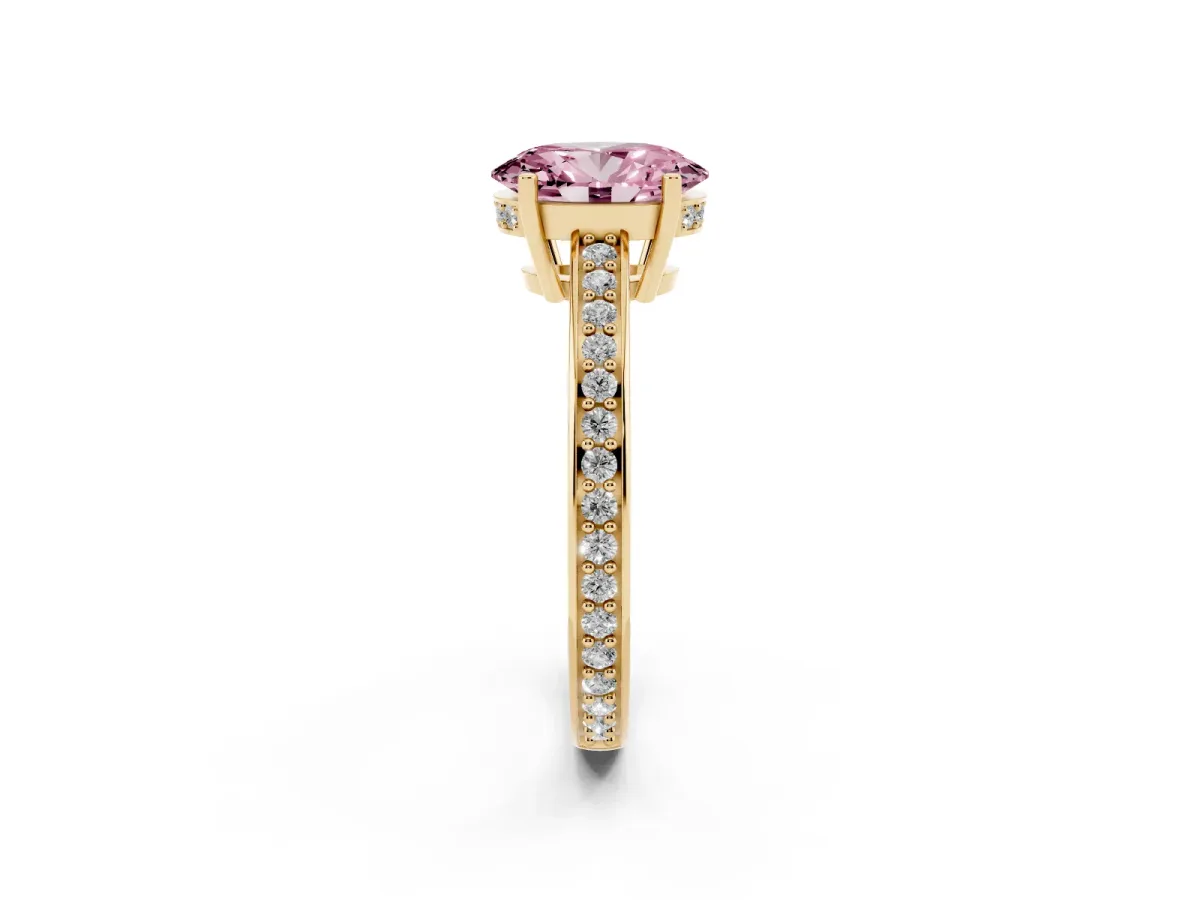 Fancy Pink Oval Cut Solitaire Pavé Band Prong Setting Ring Yellow gold