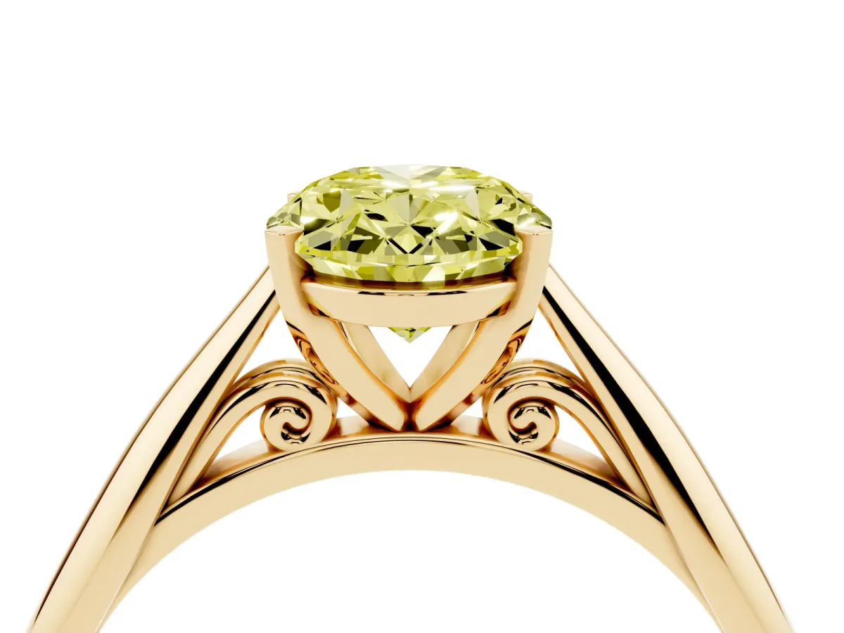 Fancy Yellow Oval Cut Diamond Solitaire Engagement Ring with Cathedral Setting and Four-Prong Mount Yellow gold