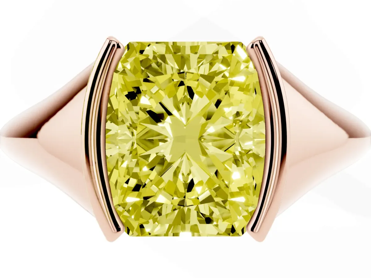 Fancy Yellow Radiant Cut Solitaire Tension Set Diamond Ring Rose gold