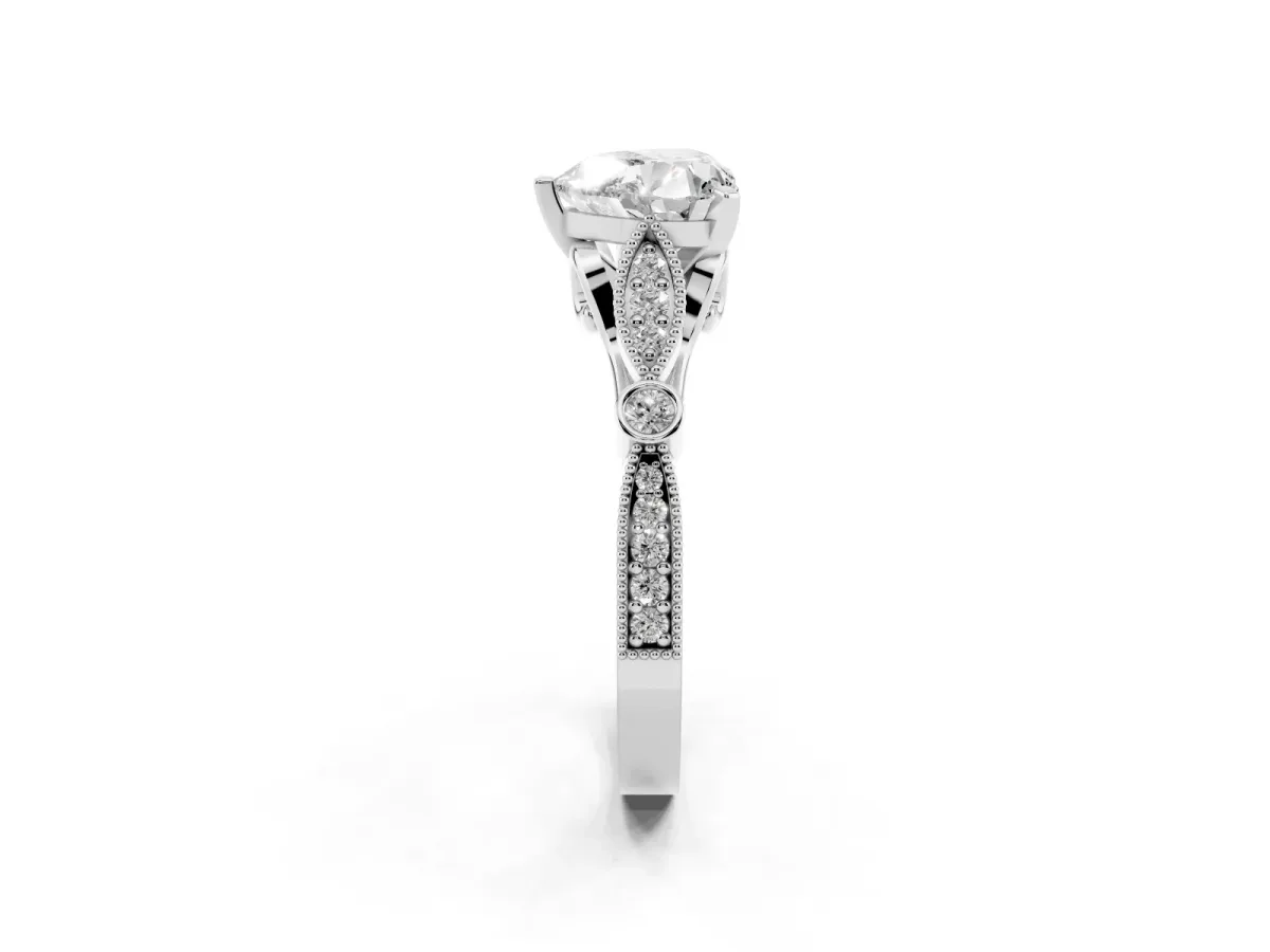 Heart Cut Cut Diamond with Milgrain Marquise and Bezel Accents on a Solitaire Band with Prong Setting Platinum