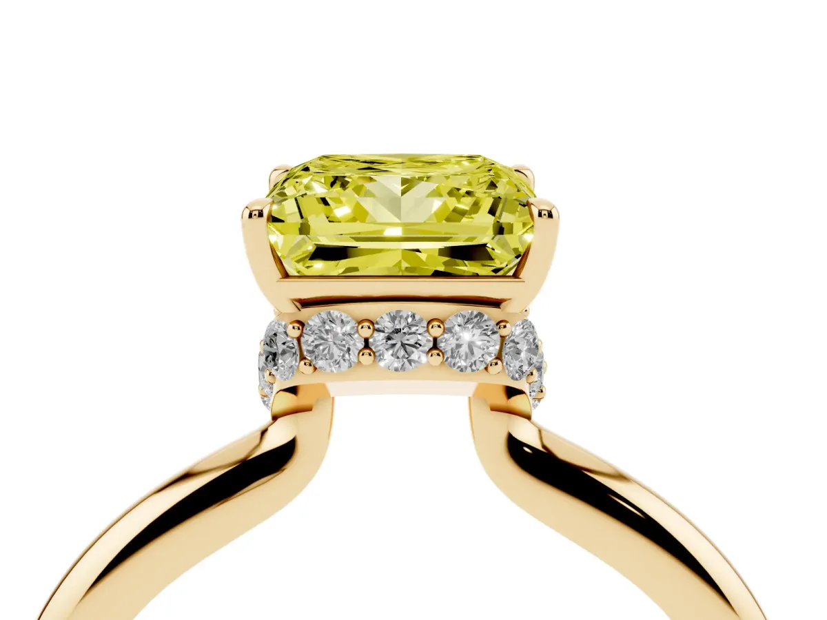 Fancy Yellow Princess Cut Brilliant Solitaire Engagement Ring with Six-Prong Setting and Classic Band Yellow gold