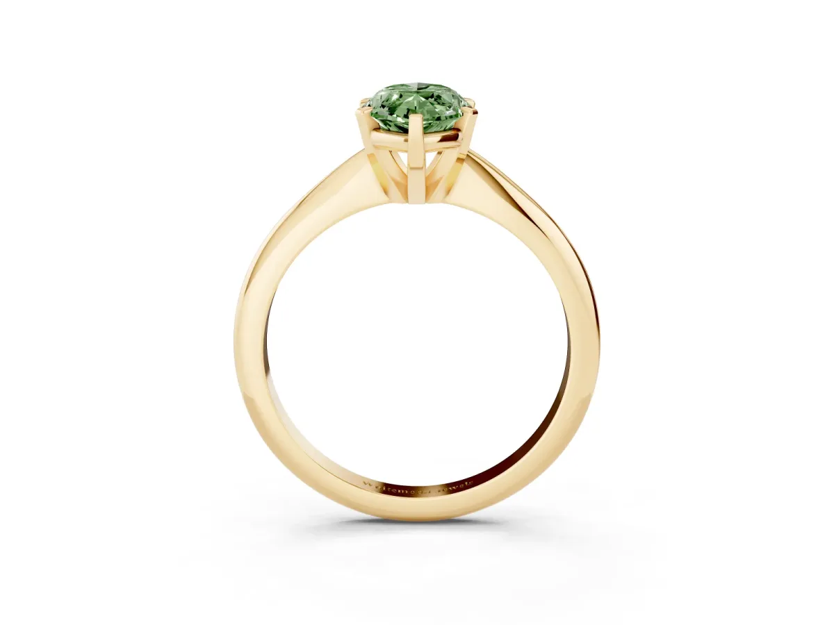 Fancy Green Marquise Cut Cut Solitaire Ring with Four-Prong Setting on a Classic Band Yellow gold