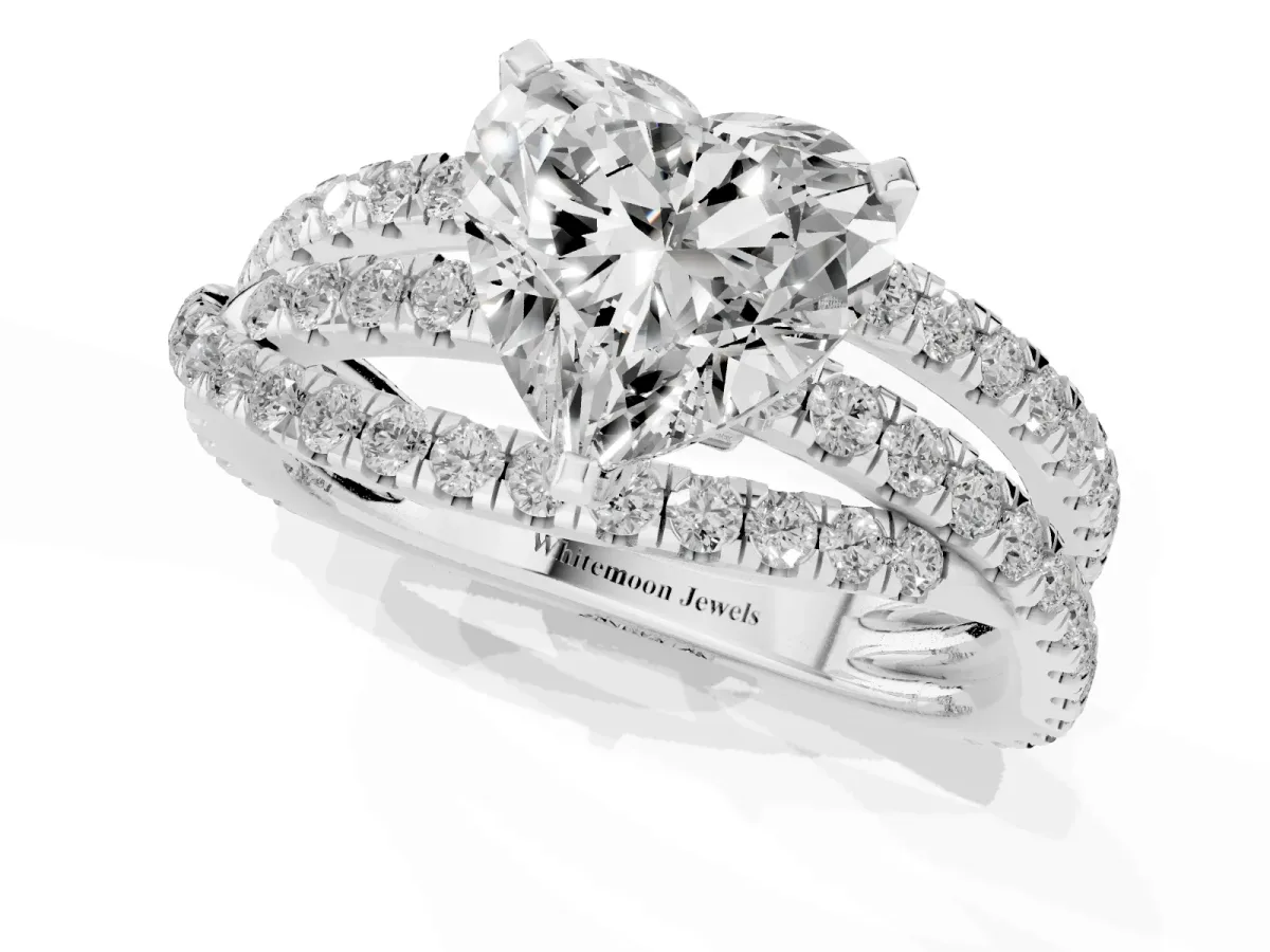 Heart Cut Solitaire Twist Band with Pavé Setting and Four-Prong Setting Silver