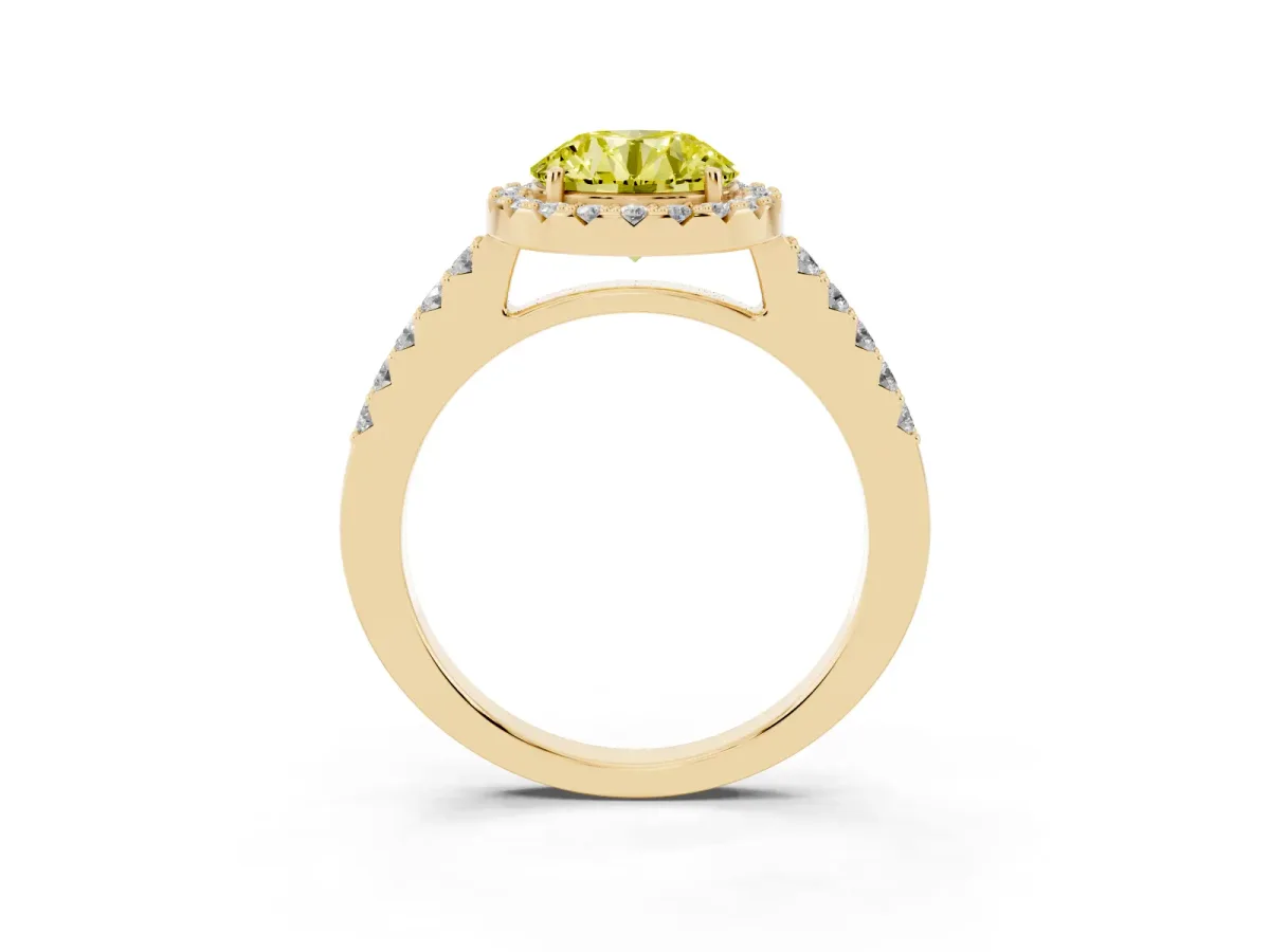 Fancy Yellow Round Cut Halo Diamond Pavé Solitaire Ring Yellow gold