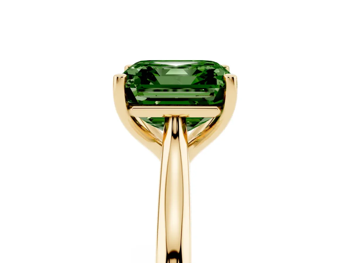 Fancy Green Asscher Cut Cut Solitaire Ring with Cathedral Band and Four-Prong Setting Yellow gold