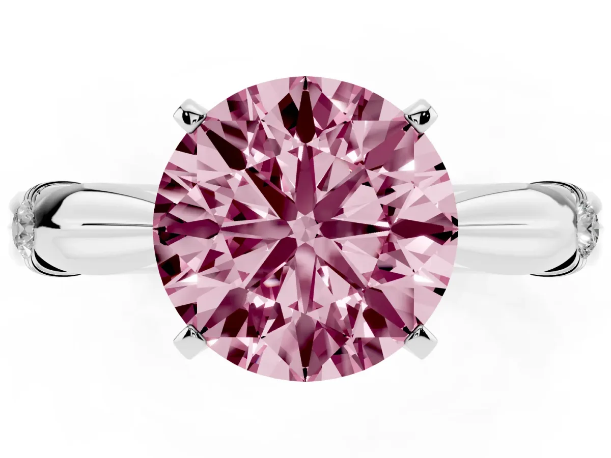 Fancy Pink Round Cut Solitaire Diamond Twisted Band with Four-Prong Setting Silver