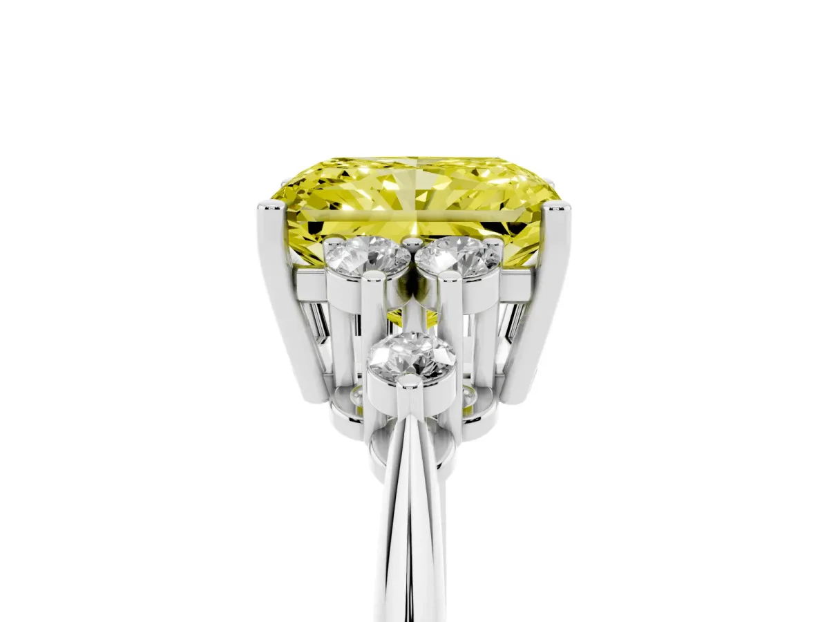 Fancy Yellow Radiant Cut Cut Diamond Cluster Ring with Solitaire Band and Four-Prong Setting Silver