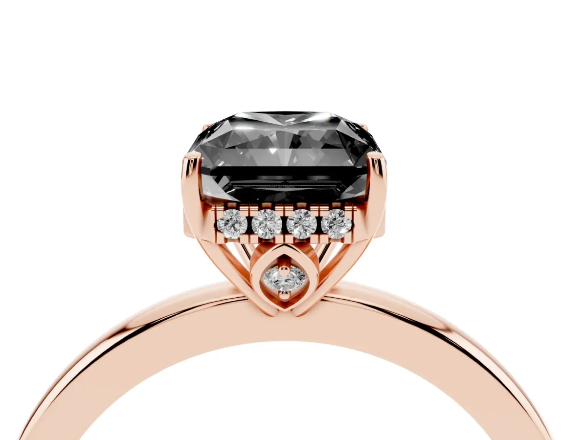 Fancy Black Radiant Cut Solitaire Diamond Ring with Prong Setting and Plain Band Rose gold
