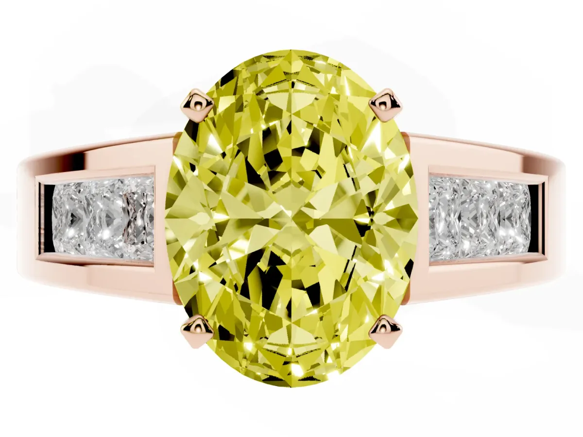 Fancy Yellow Oval Cut Cut Channel Set Solitaire Ring with Four-Prong Setting Rose gold