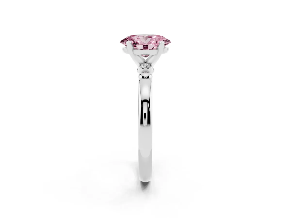 Fancy Pink Oval Cut Solitaire Beaded Band with Four-Prong Setting Platinum
