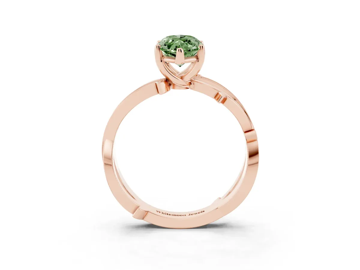 Fancy Green Marquise Cut Solitaire Twist Band with Pavé Accents and Four-Prong Setting Rose gold