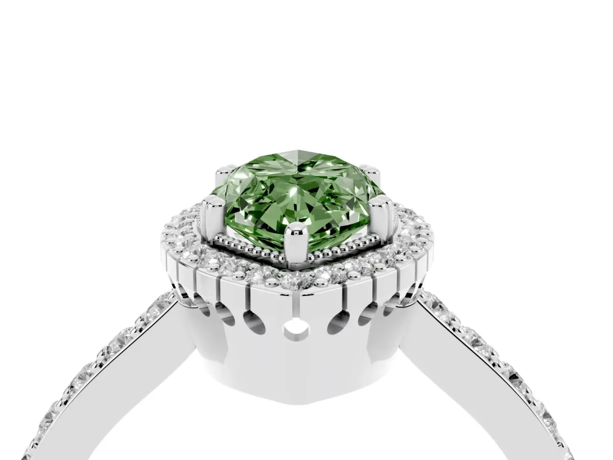 Fancy Green Marquise Cut Cut Diamond Halo Engagement Ring with Milgrain Detail and Pavé Band Silver