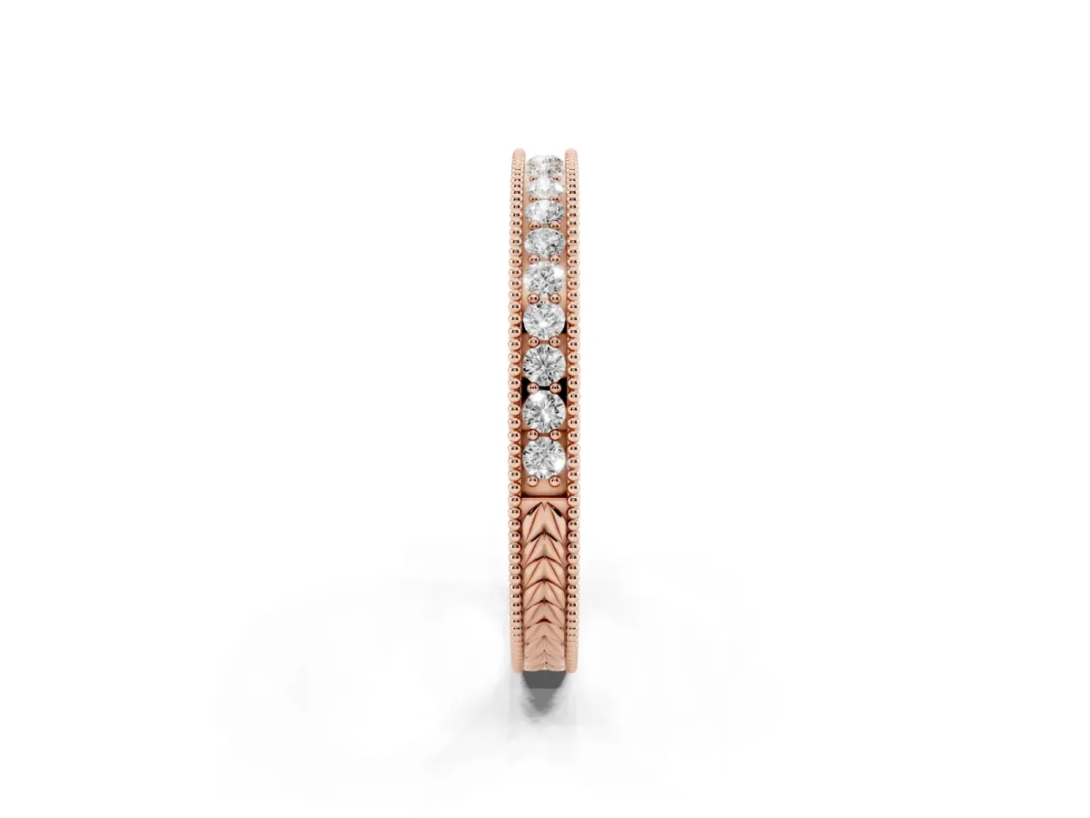 Round Cut Diamond Milgrain Eternity Band with Channel Setting Rose gold