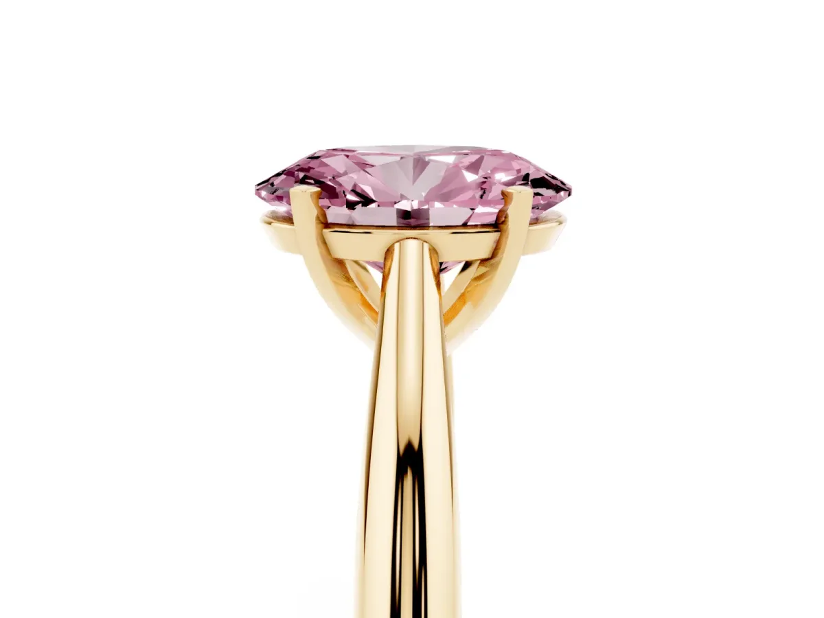 Fancy Pink Oval Cut Diamond Solitaire Engagement Ring with Cathedral Setting and Four-Prong Mount Yellow gold