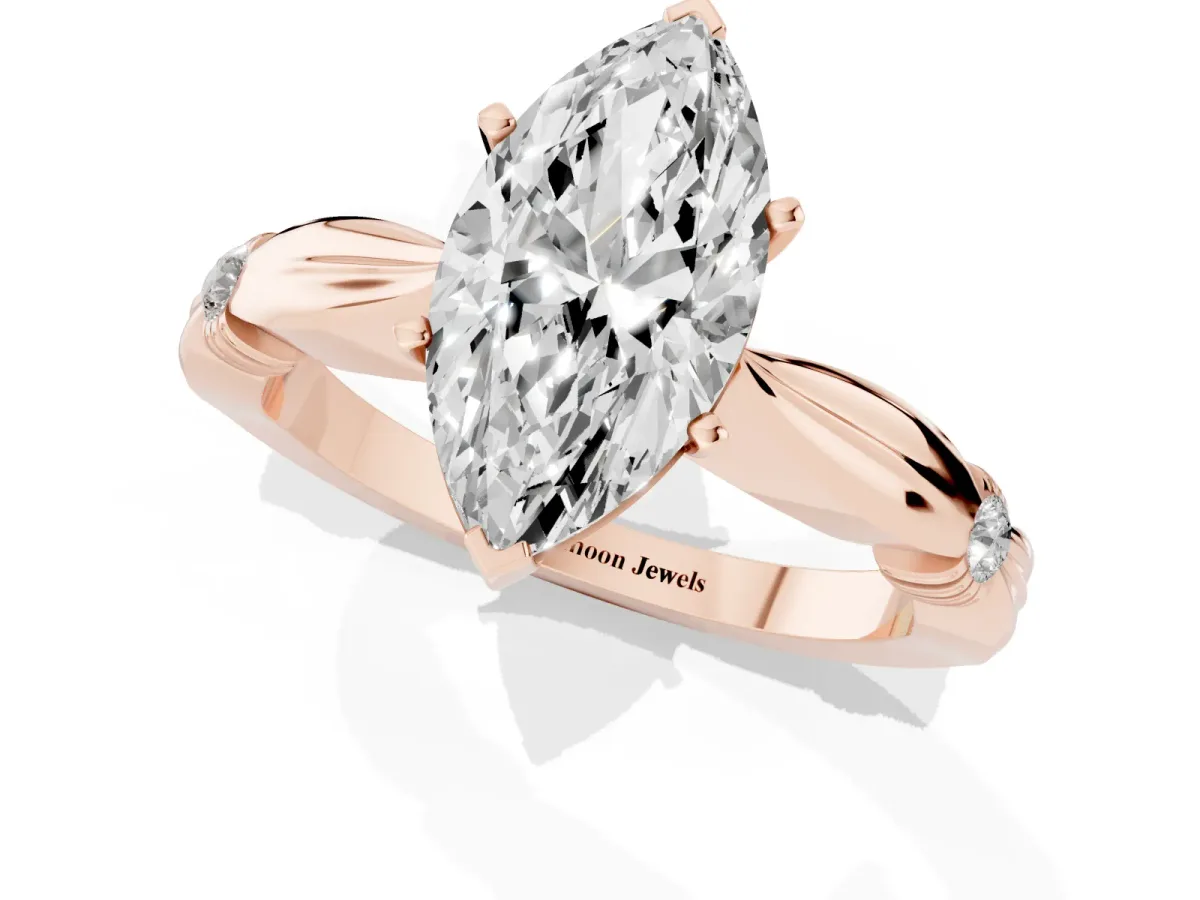 Marquise Cut Solitaire Diamond Twisted Band with Four-Prong Setting Rose gold