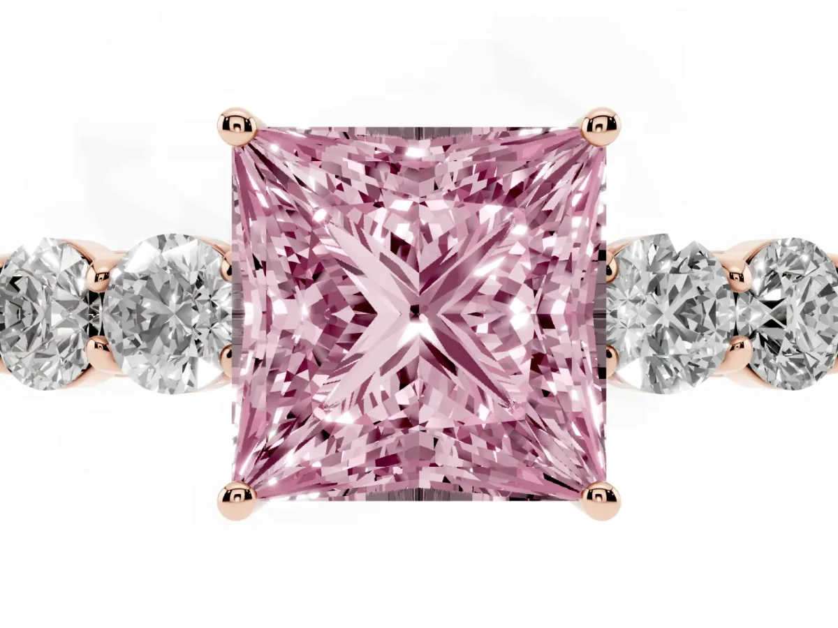 Fancy Pink Princess Cut Cut Diamond Five-Stone Prong Set White Gold Ring Rose gold