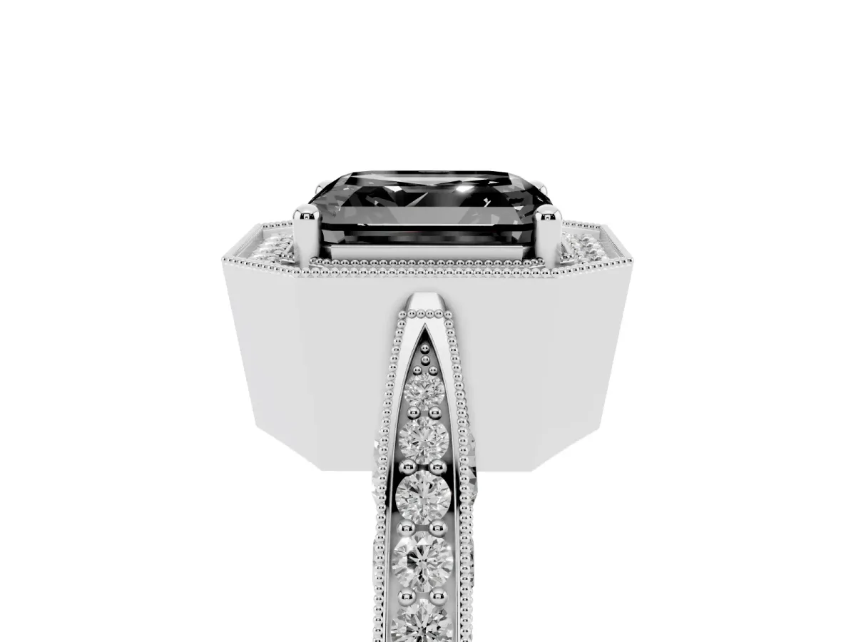 Fancy Black Asscher Cut Halo Diamond Engagement Ring with Split Shank Band and Four-Prong Setting Platinum