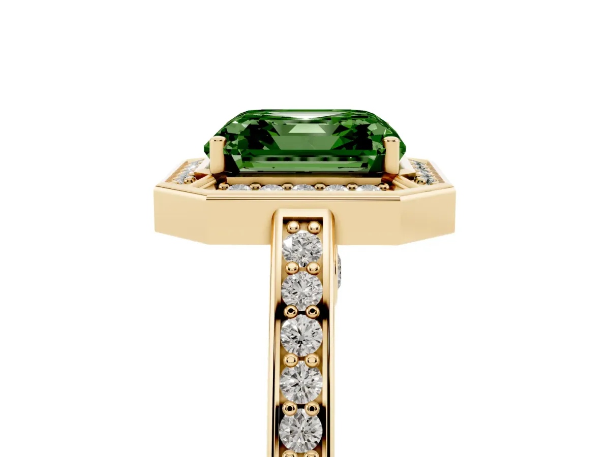Fancy Green Asscher Cut Cut Halo Pave Split Shank Prong Setting Ring Yellow gold