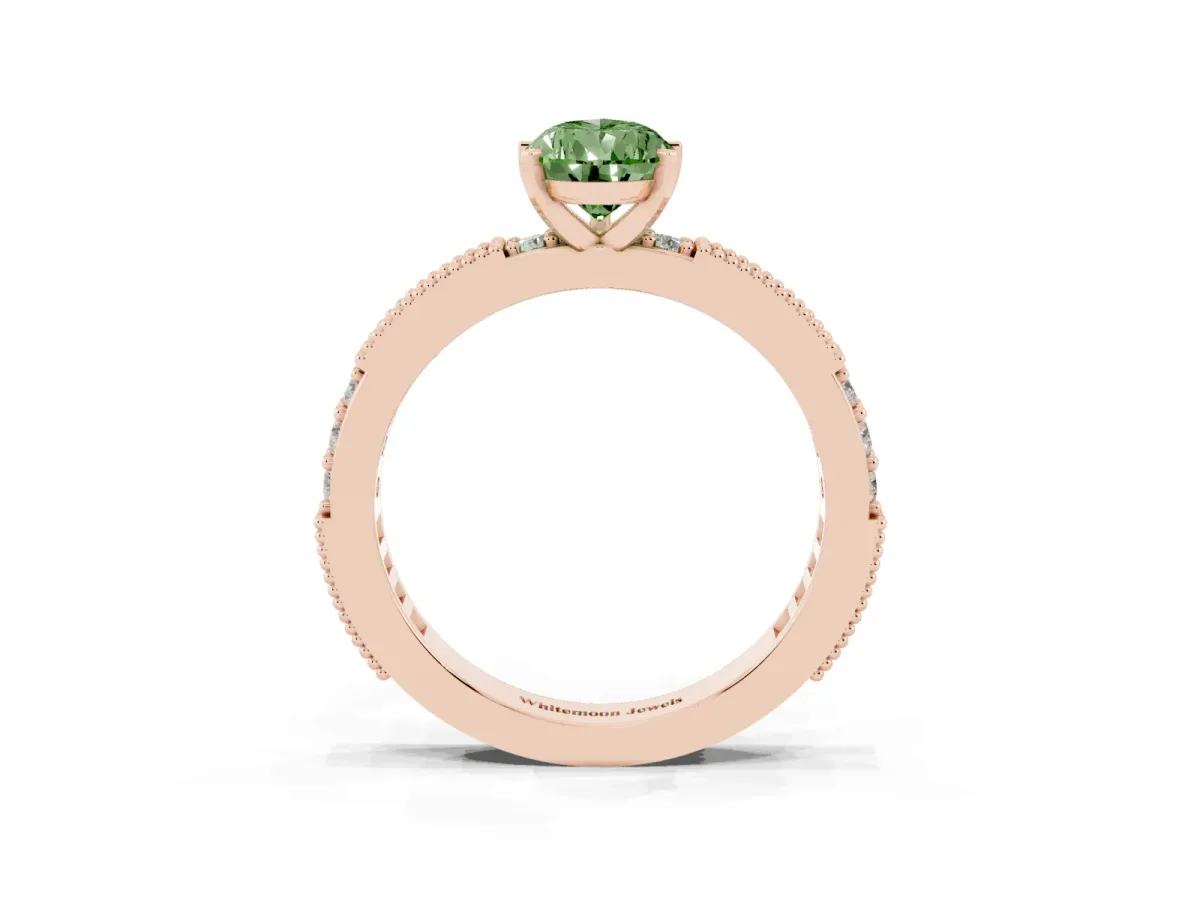 Fancy Green Pear Cut Solitaire with Pavé Band and Four-Prong Setting Rose gold