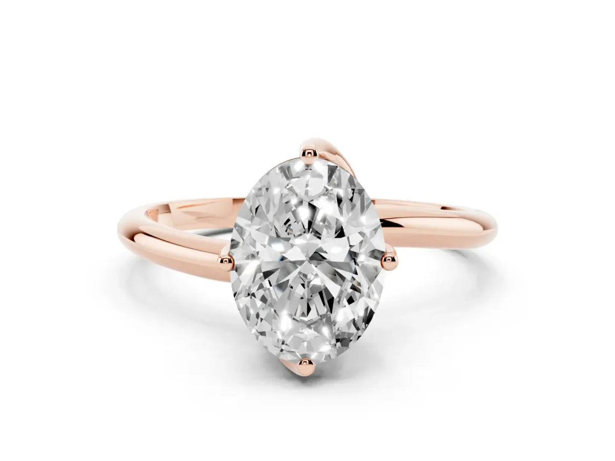 Oval Cut Diamond Solitaire Engagement Ring with Four-Prong Setting and Classic Band Rose gold
