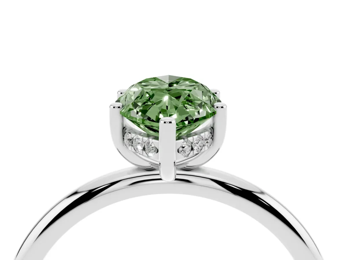 Fancy Green Marquise Cut Cut Solitaire Engagement Ring with Four-Prong Setting and Classic Band Silver