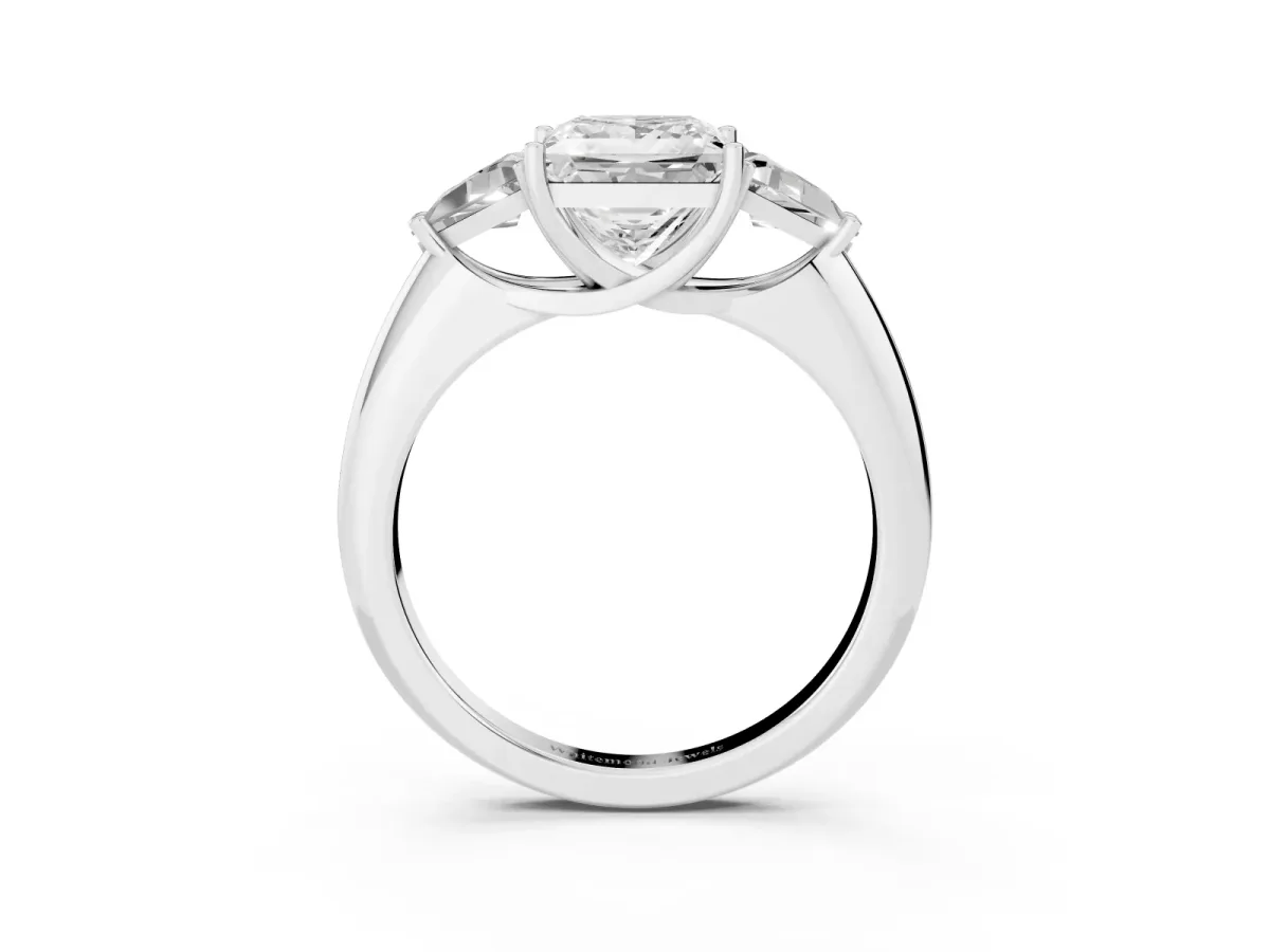 Three-Stone Princess Cut Diamond Engagement Ring with Trillion Side Stones and Prong Setting Silver